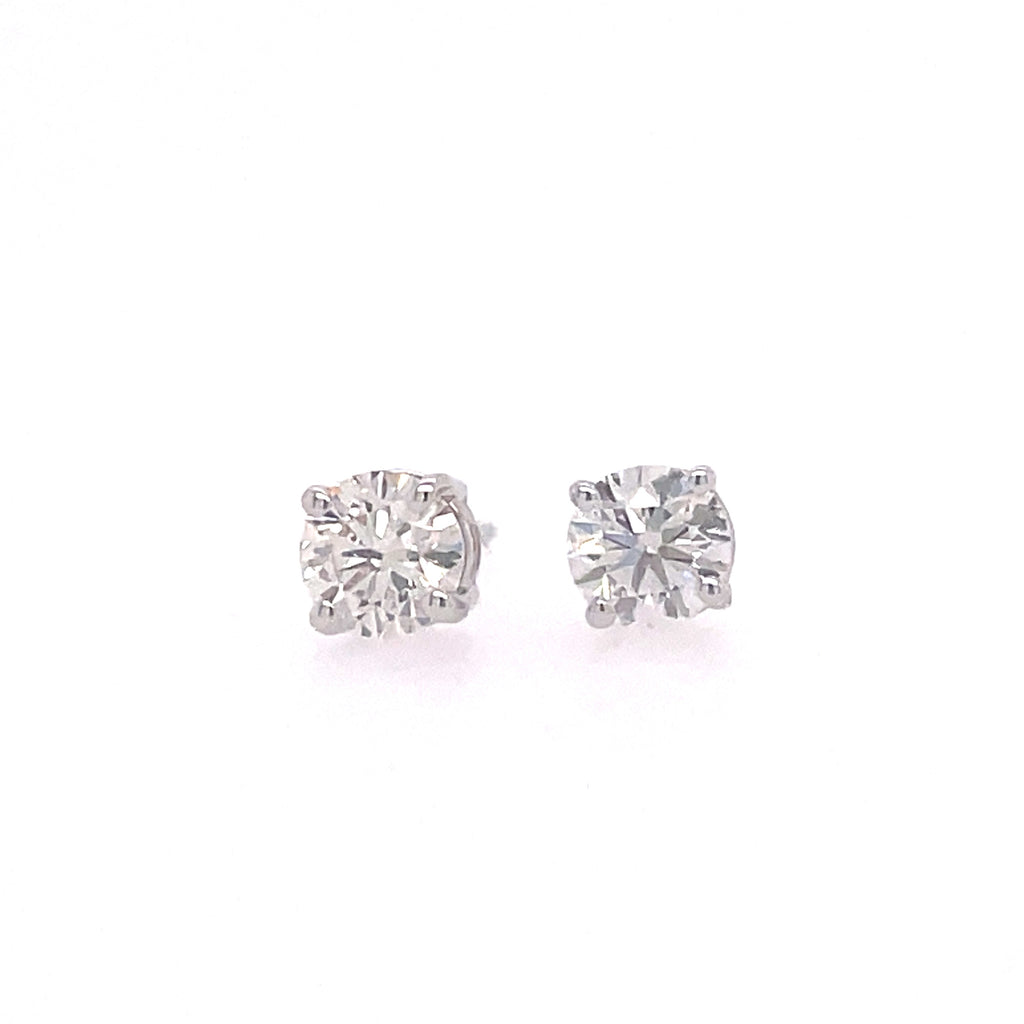 Lady's White Polished 14 Karat Four Prong Studs Earrings With 2=0.48Tw