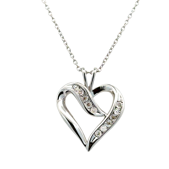 White Sterling Silver Heart Pendant = 0.02tw Round H/I I1 Diamonds Sty