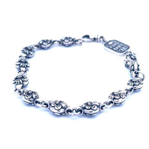 White Sterling Silver Round Fleur De Lis Bracelet Length 8.75