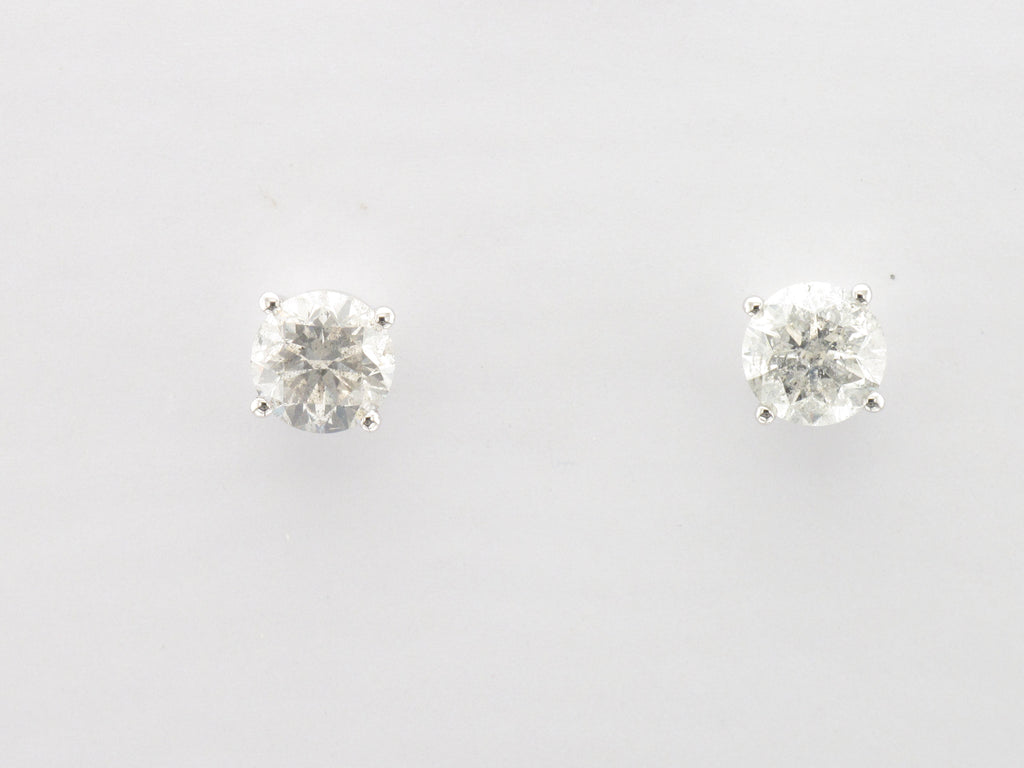 Lady's White 14 Karat Four Prong Studs Earrings With 2=2.39Tw Round I/