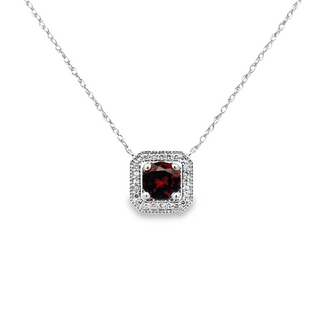 Lady's White 10 Karat Stationary, Cushion Halo Necklace With One 0.62C