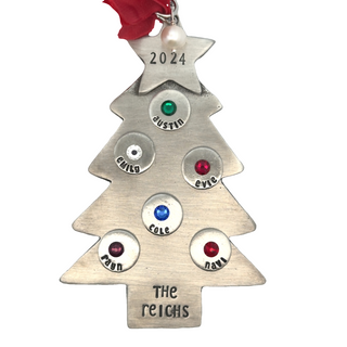 White Pewter Personalized Birthstone Evergreen Ornament  Customize it