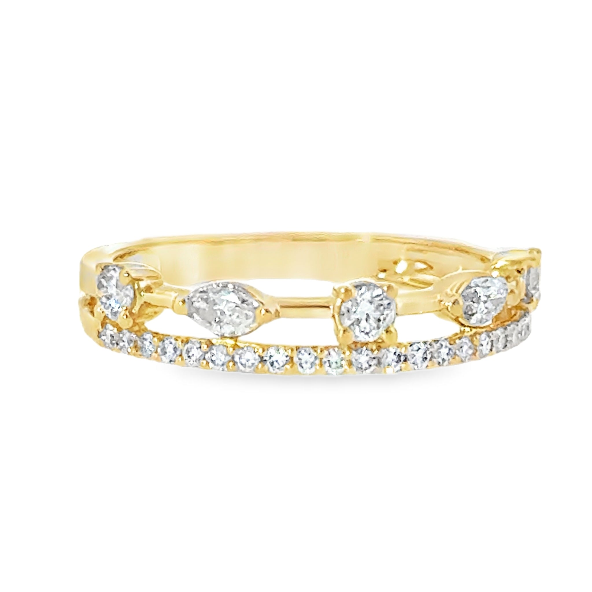 10 Karat Yellow Gold Double Row .38ctw Lab Created Marquise and Round Brilliant Cuts