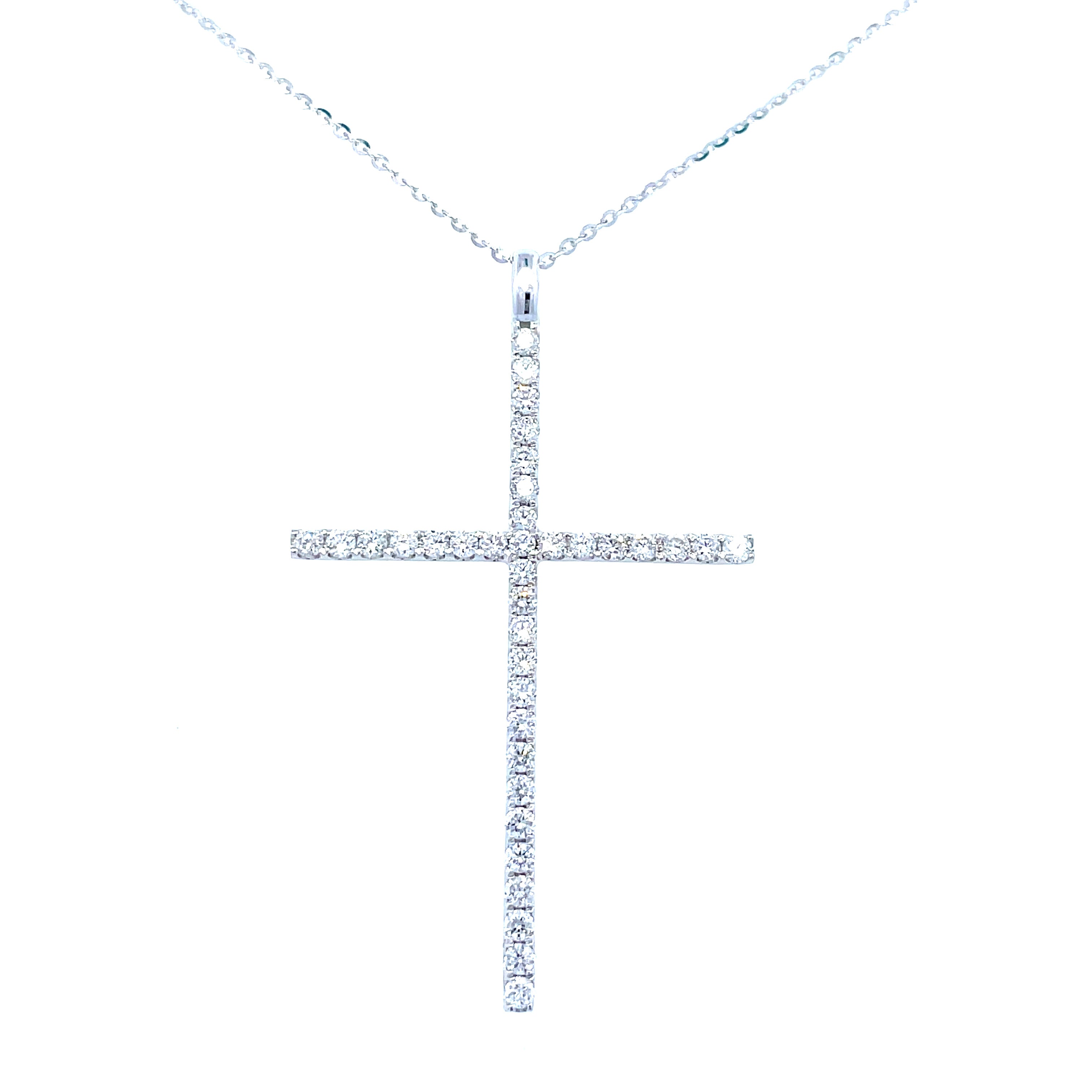 Lady's White 18 Karat Large, Prong Set Cross Pendant Length 18 With 36