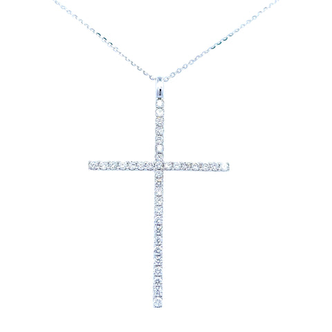 Lady's White 18 Karat Large, Prong Set Cross Pendant Length 18 With 36