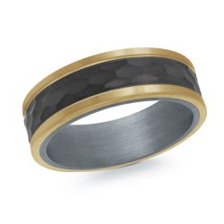 Black/Yellow Tantalum/14Kt 7Mm Textured Center With High Polish Edges