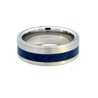 White Serenium Stone 8Mm With 3Mm Oc Lapis Wedding Band Size 10
