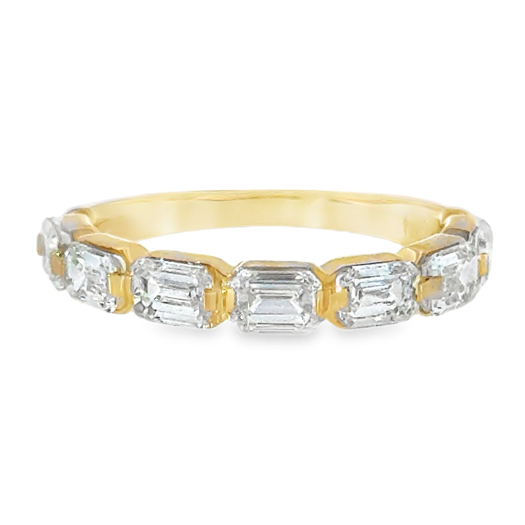 10 Karat Yellow Gold, Anniversary Ring with Seven (7) Emerald Cut Lab Created Diamonds 1.70ctw