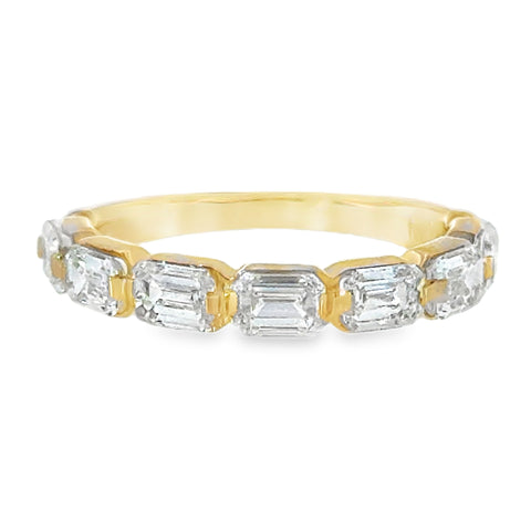 10 Karat Yellow Gold, Anniversary Ring with Seven (7) Emerald Cut Lab Created Diamonds 1.70ctw