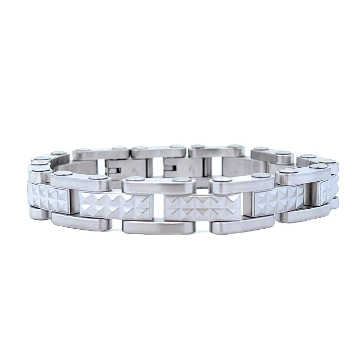 White Stainless Steel Pyramid Link, 8.75" Fashion Jewelry