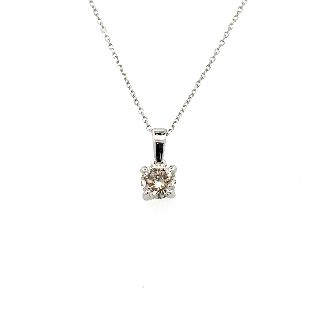 White 14 Karat Solitaire Style Pendant Length 18 With One = 0.75Ct Rou