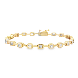 Yellow 14 Karat Bezel Link Bracelet Length 7 0.9tw Baguette G/H VS2 Di