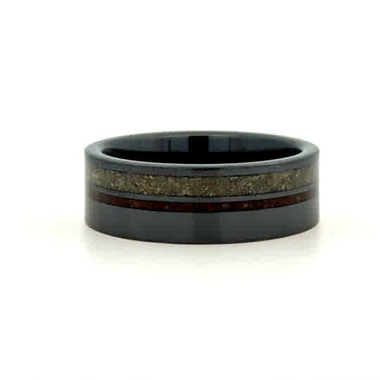 Gent's Black Ceramic Polish 8Mm Flat With 1Mm Dinosaur Bone Red, And 2