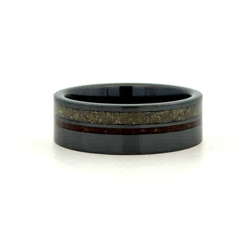 Gent's Black Ceramic Polish 8Mm Flat With 1Mm Dinosaur Bone Red, And 2