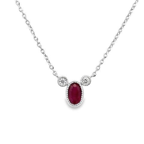Stationary Bezel Necklace | 14k White (0.28ct Oval)