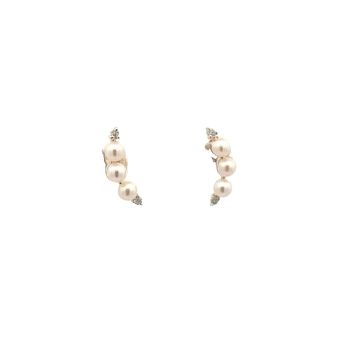 Curved Climber Pearl Earrings | 14k Yellow