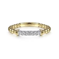 Lady's Tt 14 Karat Bujukan Bead And Pave' Center Bar Fashion Ring Size 6.5 With 0.11Tw Round H/I Si2 Diamonds
