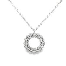 White 14 Karat Circle Pendant Length 17.5 With 0.5Tw Round G/H Si2 Diamonds